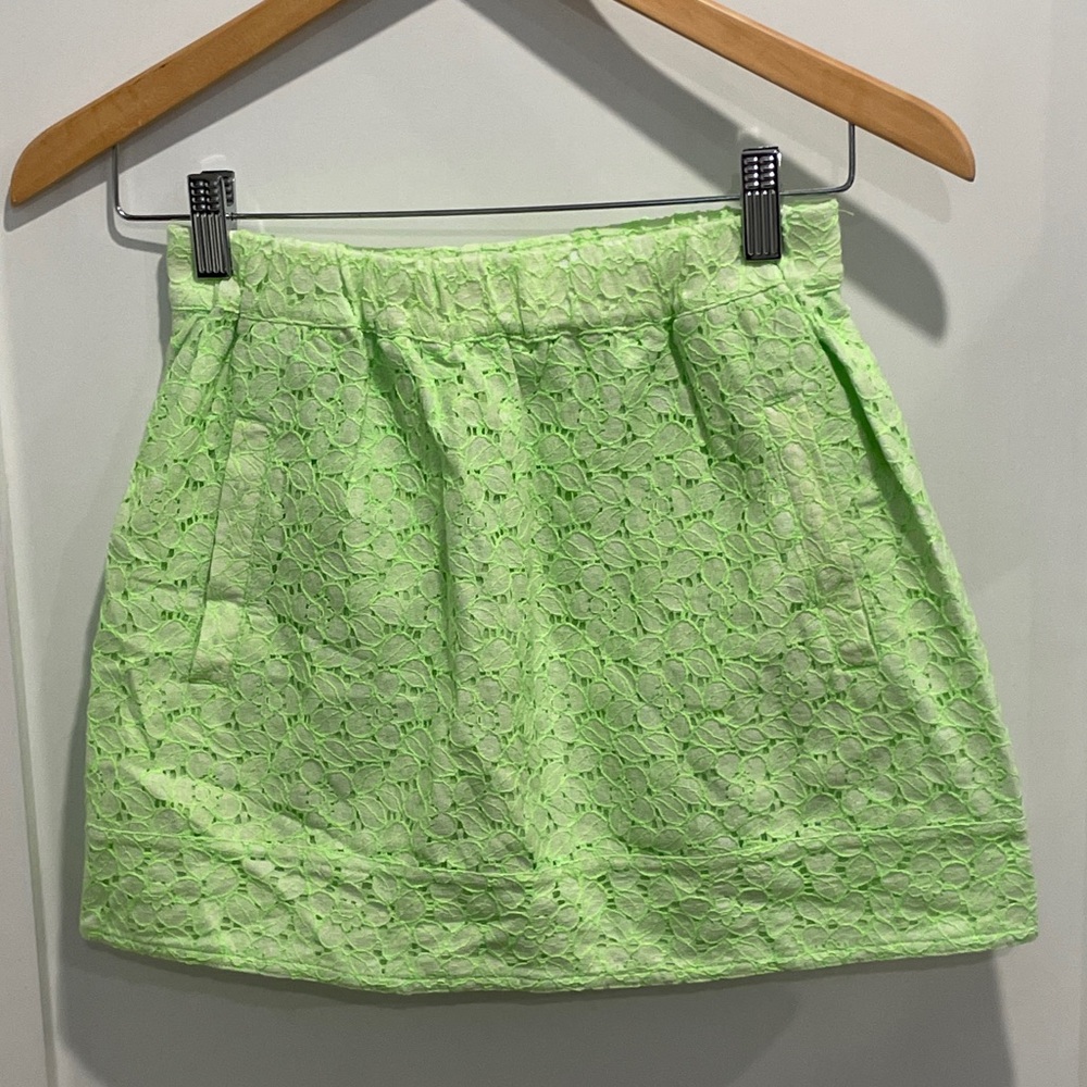 J Crew Eyelet Lime Green Women's Mini Skirt New XXS